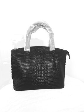 Croc-Embossed Black Satchel Handbag/Crossbody